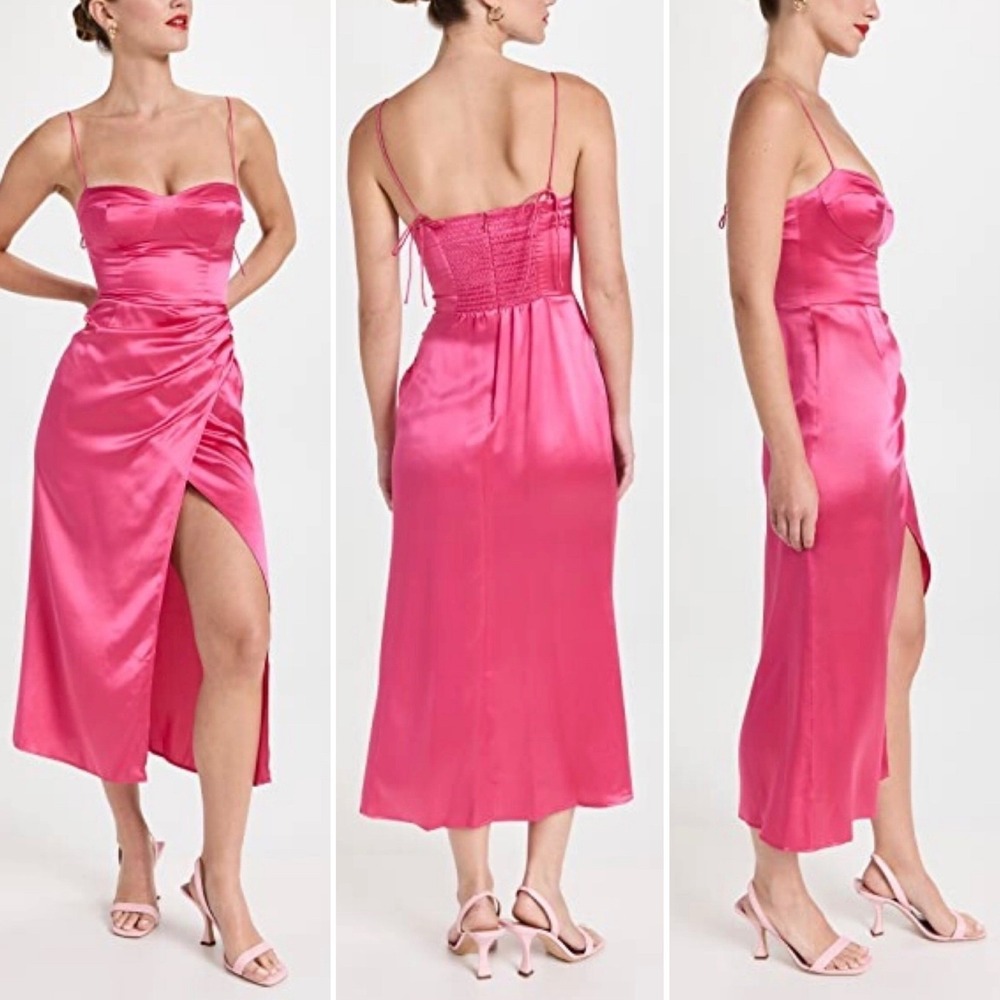 NWT Reformation Marguerite Dress Flambe Pink 100% Silk Midi Wrap Slit Size‎ 10